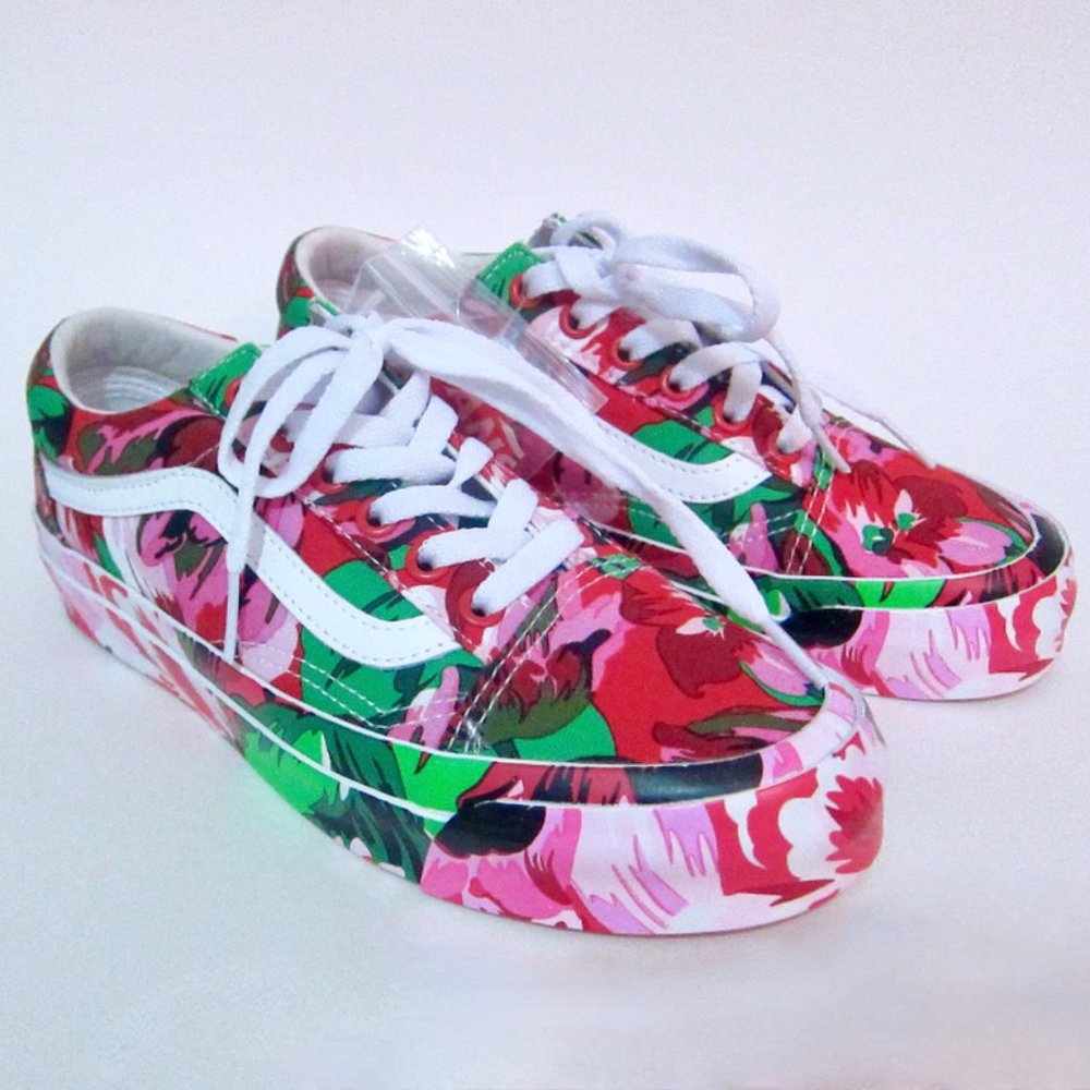 Kenzo X Vans Old Skool Floral Sneakers Women's Sz 6 Men's Sz 4 Red Pink